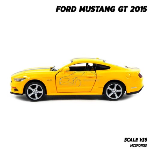โมเดลรถมัสแตง FORD MUSTANG GT 2015 สีเหลืองคาดลาย (1:36) model รถ ประกอบสำเร็จ พร้อมตั้งโชว์