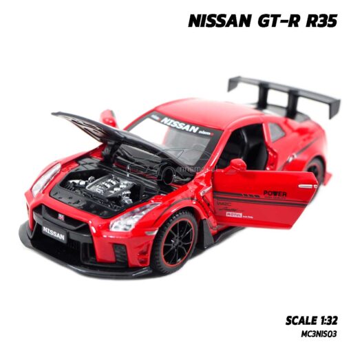 โมเดลรถยนต์ NISSAN GT-R R35 (1:32) Supercar Model นิสสัน จีทีอาร์ สีแดง เครื่องยนต์จำลองเหมือนจริง