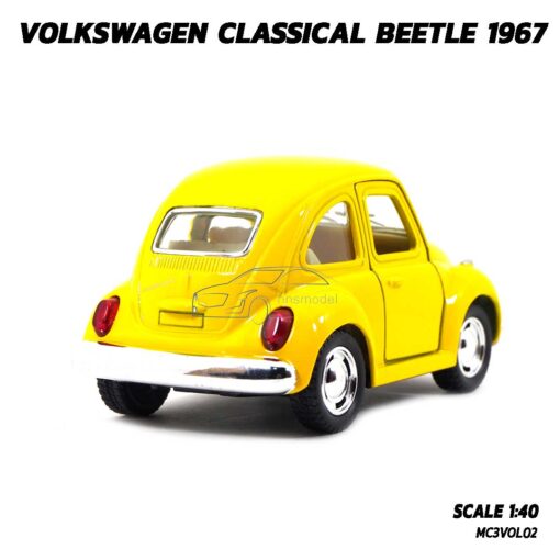 โมเดลรถเต่า Volkswagen Beetle เต่าสั้น สีเหลือง 1:40 รถเหล็กจำลอง มีลานวิ่งได้