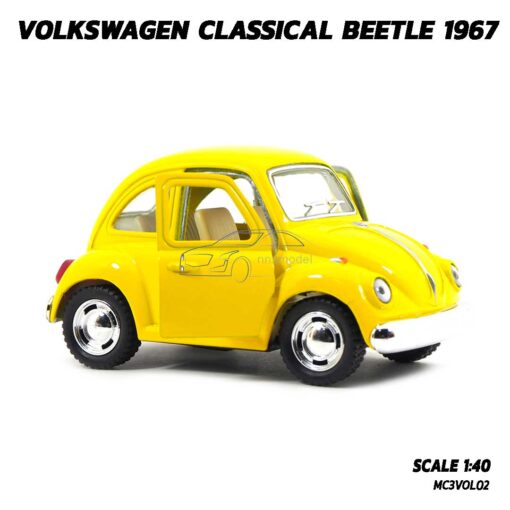 โมเดลรถเต่า Volkswagen Beetle เต่าสั้น สีเหลือง 1:40 รถเหล็กจำลองสมจริง