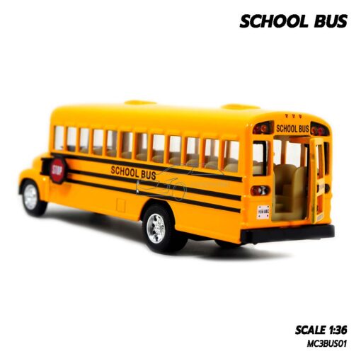 โมเดลรถเหล็ก รถโรงเรียน School Bus โมเดลรถบัส เปิดประตูท้ายรถได้