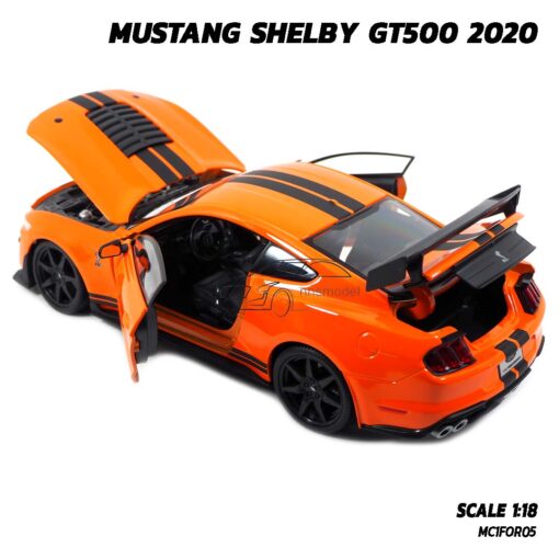 โมเดลมัสแตง MUSTANG SHELBY GT500 2020 สีส้มดำ (1:18) โมเดลประกอบสำเร็จ เปิดฝากระโปรงท้ายได้