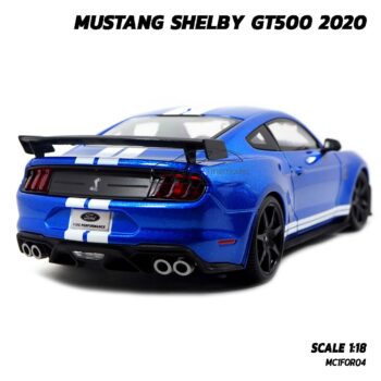 โมเดลรถ MUSTANG SHELBY GT500 2020 สีน้ำเงินขาว (Scale 1:18) รถเหล็กจำลองสมจริง
