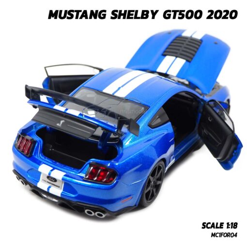 โมเดลรถ MUSTANG SHELBY GT500 2020 สีน้ำเงินขาว (Scale 1:18) model รถประกอบสำเร็จ