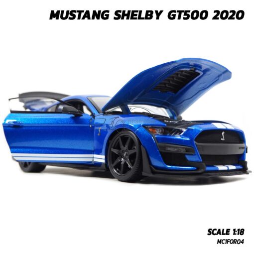 โมเดลรถ MUSTANG SHELBY GT500 2020 สีน้ำเงินขาว (Scale 1:18) model มัสแตงเหมือนจริง พร้อมตั้งโชว์