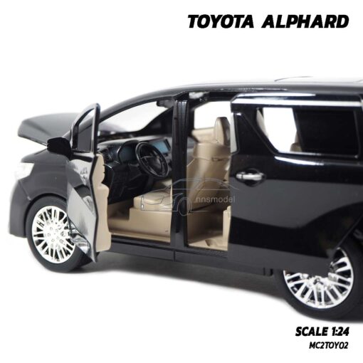 โมเดลรถตู้ TOYOTA ALPHARD สีดำ (1:24) โมเดลรถเหล็ก ภายในรถจำลองสมจริง