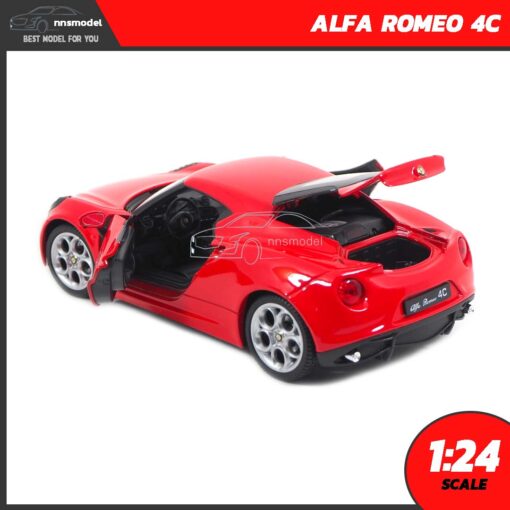 โมเดลรถสปอร์ต ALFA ROMEO 4C สีแดง (Scale 1:24) โมเดลประกอบสำเร็จ เปิดฝากระโปรงท้ายรถได้