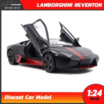 โมเดลรถ Lamborghini Reventon สีดำด้าน (Scale 1:24) รถเหล็กโมเดล เปิดประตูปีกนกซ้ายขวาได้