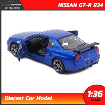โมเดลรถ นิสสัน จีทีอาร์ Nissan GT-R R34 สีน้ำเงิน (Scale 1:36) โมเดลรถเหล็ก ภายในรถจำลองเหมือนจริง