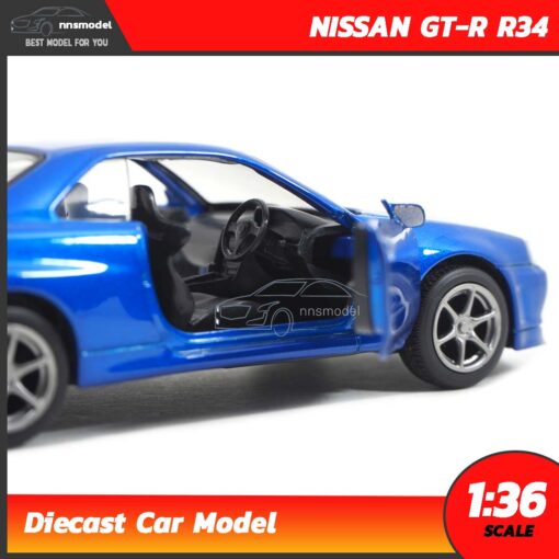 โมเดลรถ นิสสัน จีทีอาร์ Nissan GT-R R34 สีน้ำเงิน (Scale 1:36) โมเดลรถเหล็ก รุ่นขายดี