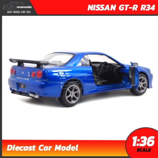 โมเดลรถ นิสสัน จีทีอาร์ Nissan GT-R R34 สีน้ำเงิน (Scale 1:36) โมเดลรถเหล็ก พร้อมตั้งโชว์