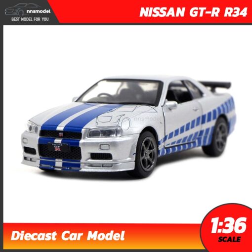 โมเดลรถ นิสสัน จีทีอาร์ Nissan GT-R R34 สีบรอนด์เงิน (Scale 1:36) โมเดลรถเหล็ก ประกอบสำเร็จ