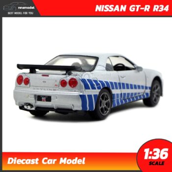 โมเดลรถ นิสสัน จีทีอาร์ Nissan GT-R R34 สีบรอนด์เงิน (Scale 1:36) โมเดลรถเหล็ก จำลองเหมือนจริง