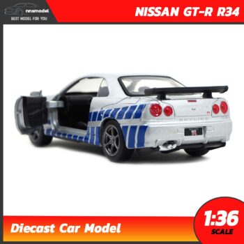 โมเดลรถ นิสสัน จีทีอาร์ Nissan GT-R R34 สีบรอนด์เงิน (Scale 1:36) โมเดลรถเหล็ก พร้อมตั้งโชว์
