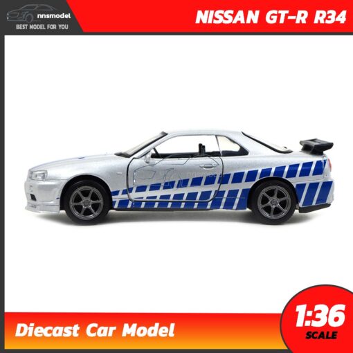 โมเดลรถ นิสสัน จีทีอาร์ Nissan GT-R R34 สีบรอนด์เงิน (Scale 1:36) โมเดลรถสะสม พร้อมตั้งโชว์
