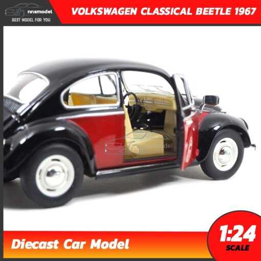 โมเดลรถโฟล์คเต่า Volkswagen Classical Beetle 1967 สีดำแดง (Scale 1:24) รถเหล็กจำลอง ภายในจำลองสมจริง