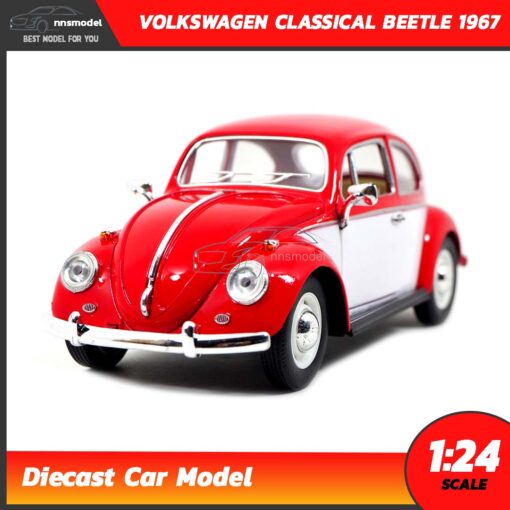 โมเดลรถโฟล์คเต่า Volkswagen Classical Beetle 1967 สีแดงขาว (Scale 1:24)