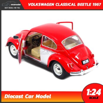 โมเดลรถโฟล์คเต่า Volkswagen Classical Beetle 1967 สีแดงขาว (Scale 1:24) model รถเหล็ก ประกอบสำเร็จ