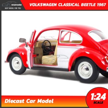 โมเดลรถโฟล์คเต่า Volkswagen Classical Beetle 1967 สีแดงขาว (Scale 1:24) model รถเหล็ก ภายในรถจำลองเหมือนจริง