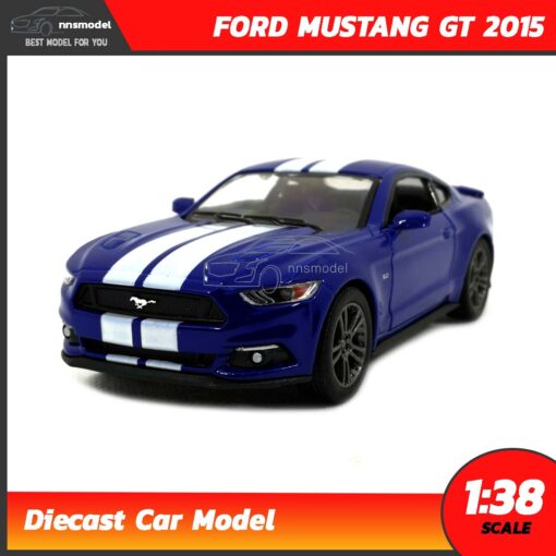 โมเดลรถมัสแตง FORD MUSTANG GT 2015 คาดลาย (Scale 1:38) สีน้ำเงิน รถเหล็กโมเดล พร้อมตั้งโชว์