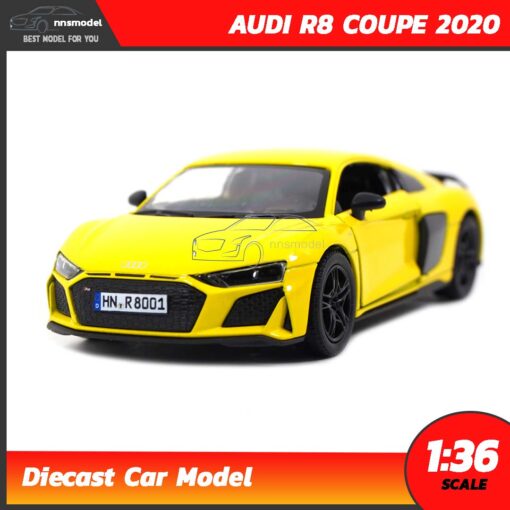 โมเดลรถสปอร์ต AUDI R8 COUPE 2020 สีเหลือง (Scale 1:36) โมเดลรถสะสม Kinsmart
