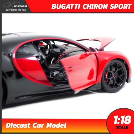 โมเดลรถสปอร์ต BUGATTI CHIRON SPORT สีแดงดำ (Scale 1:18) รถเหล็กจำลอง พร้อมตั้งโชว์