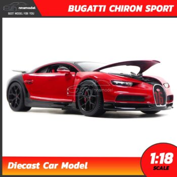 โมเดลรถสปอร์ต BUGATTI CHIRON SPORT สีแดงดำ (Scale 1:18) รถเหล็กจำลอง ของเล่นของสะสม