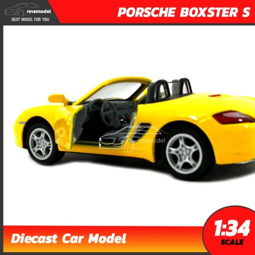 โมเดลรถสปอร์ต PORSCHE BOXSTER S (Scale 1:34) โมเดลรถเหล็ก สีเหลือง ภายในรถจำลองสมจริง