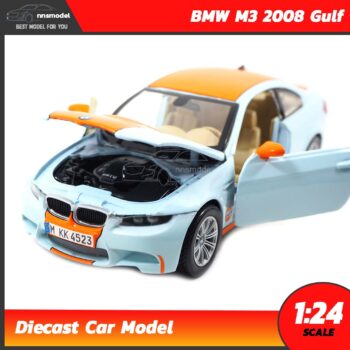 โมเดลรถ BMW M3 2008 Gulf (Scale 1:24) รถเหล็กโมเดล เปิดฝากระโปรงหน้าได้