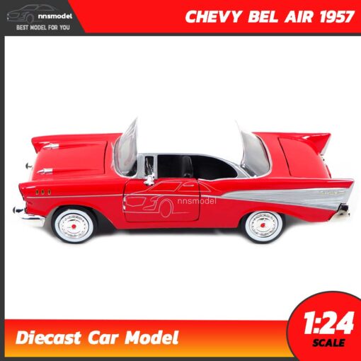 โมเดลรถคลาสสิค CHEVY BEL AIR 1957 สีแดง (Scale 1:24) โมเดลรถเหล็ก Diecast Model