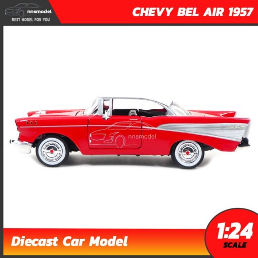 โมเดลรถคลาสสิค CHEVY BEL AIR 1957 สีแดง (Scale 1:24) โมเดลรถเหล็ก Diecast Model Motormax
