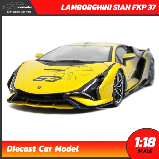 โมเดลรถ LAMBORGHINI SIAN FKP 37 สีเหลือง (Scale 1:18) โมเดลรถสะสม Bburago