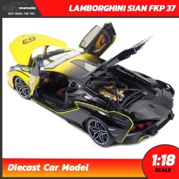 โมเดลรถ LAMBORGHINI SIAN FKP 37 สีเหลือง (Scale 1:18) โมเดลรถสะสม เครื่องยนต์จำลองสมจริง