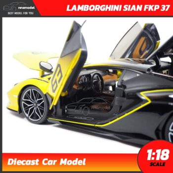 โมเดลรถ LAMBORGHINI SIAN FKP 37 สีเหลือง (Scale 1:18) โมเดลรถสะสม ภายในรถจำลองสมจริง