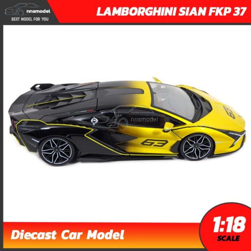 โมเดลรถ LAMBORGHINI SIAN FKP 37 สีเหลือง (Scale 1:18) โมเดลรถสะสม ประกอบสำเร็จ