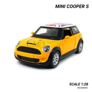 โมเดลรถ มินิคูเปอร์ MINI COOPER S (Scale 1:28) หลังคาลายธงชาติ เปิดประตูซ้ายขวาได้ จำลองเหมือนจริง